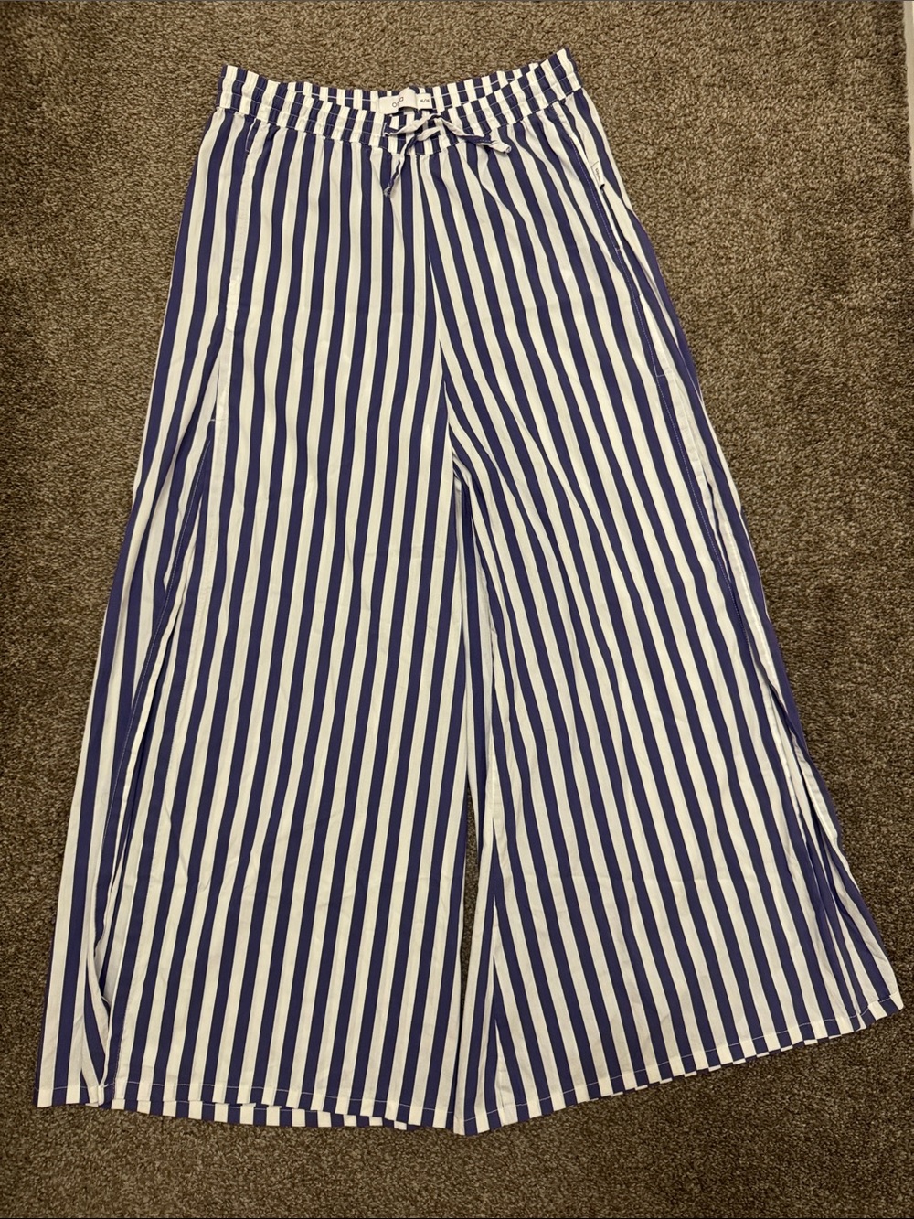Onia Purple and White Striped Wide-Leg Pants